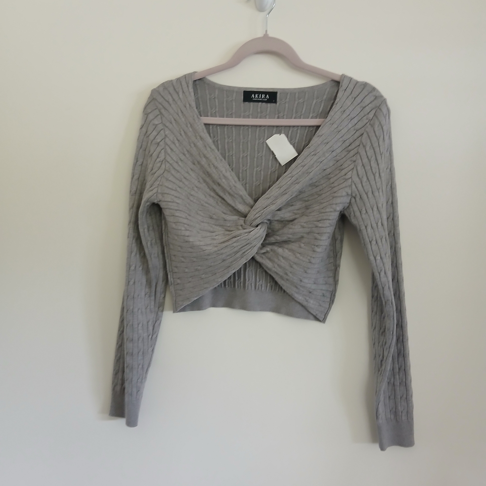 AKIRA Light Gray Cable Knit Sweater